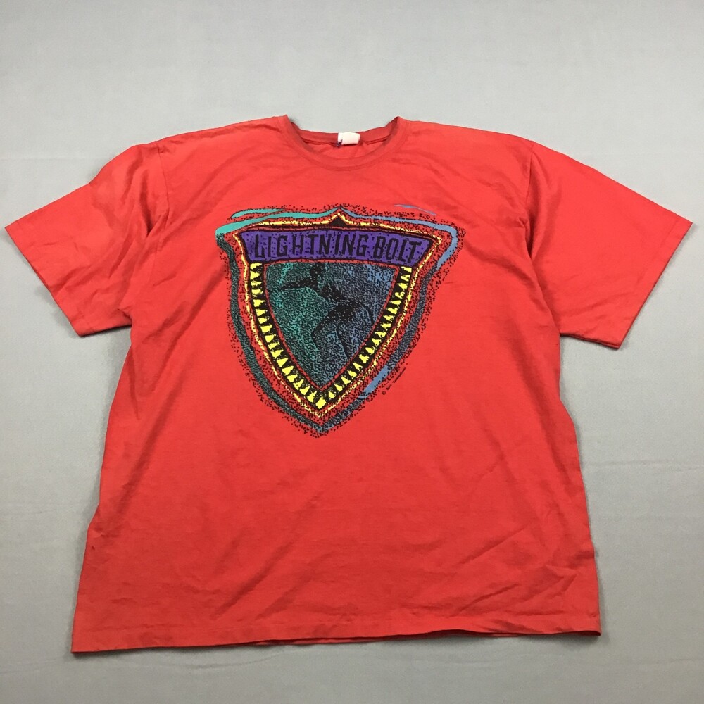 Vintage Lightning Bolt T-Shirt Men Red XL Bigger Surfer Shield Graphic USA *